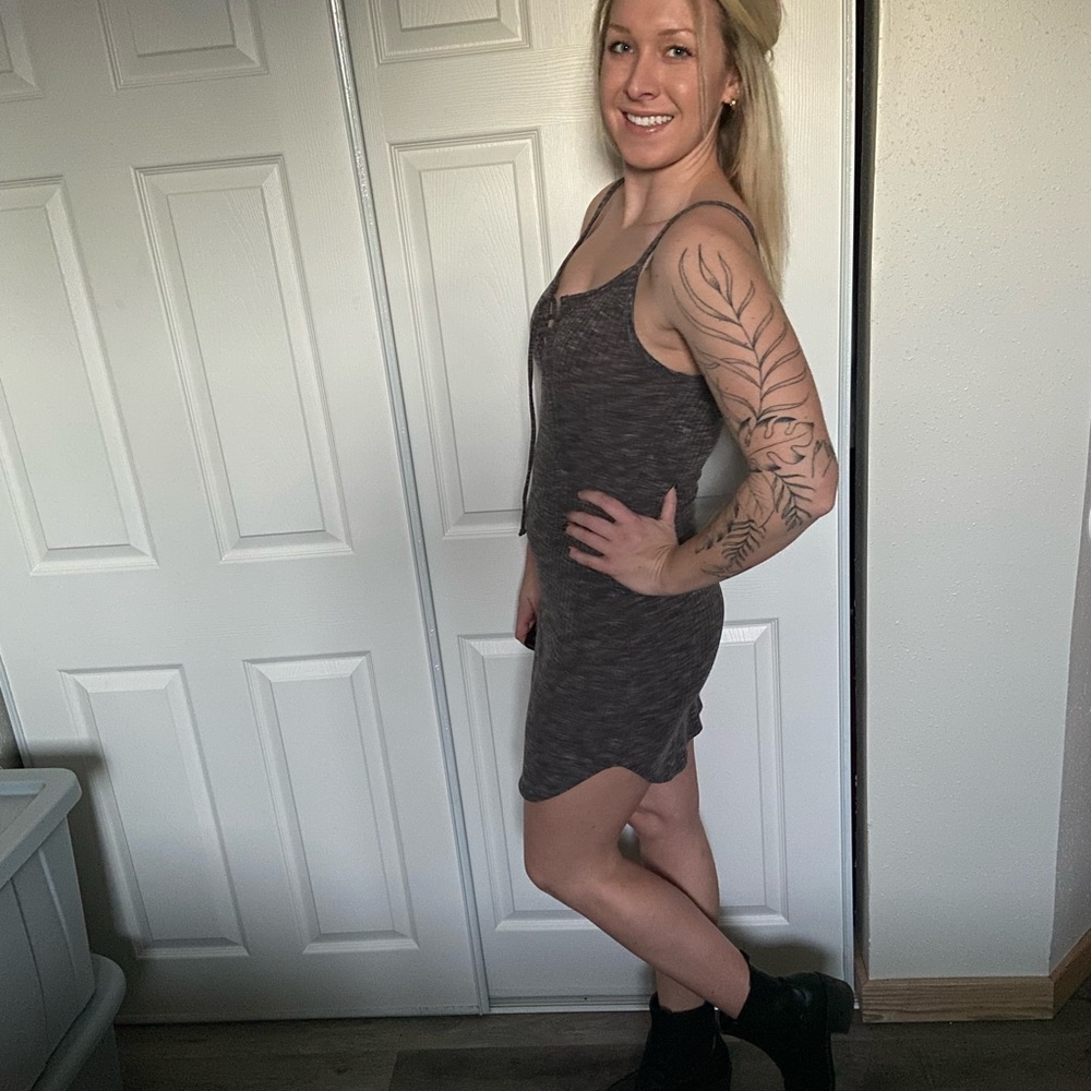 Grey ribbed bodycon dress